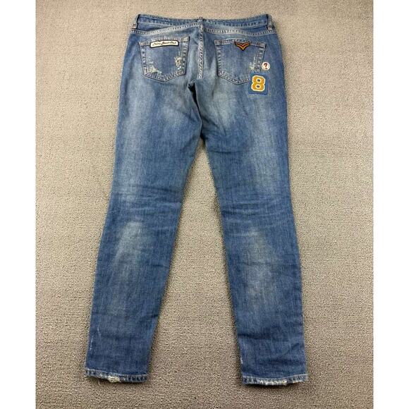 Zara Premium Jeans Women 6 Boyfriend Slim Fit Embroidered Patches Distressed - Picture 2 of 11